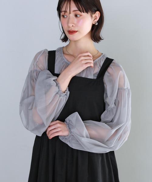 shetila(シェティラ)の「ふんわりシアー チュールギャザーブラウス(シャツ/ブラウス・レディース・グレー/アイボリー/ブラック/グレイッシュベージュ・FREE)」の22枚目の写真