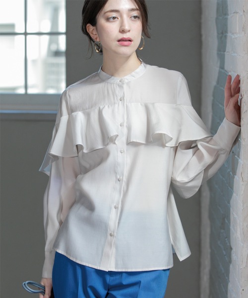 OPAQUE.CLIP（オペークドットクリップ）の「シアーフリルブラウス【洗濯機洗い可】（シャツ/ブラウス・レディース・ライトブルー/ナチュラル/チャコールグレー・42/40/38）」の13枚目の写真