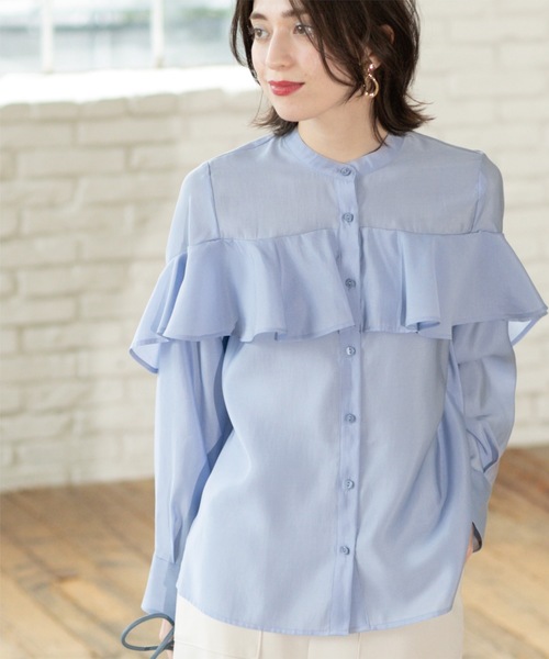 OPAQUE.CLIP（オペークドットクリップ）の「シアーフリルブラウス【洗濯機洗い可】（シャツ/ブラウス・レディース・ライトブルー/ナチュラル/チャコールグレー・42/40/38）」の16枚目の写真