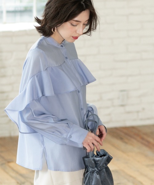 OPAQUE.CLIP（オペークドットクリップ）の「シアーフリルブラウス【洗濯機洗い可】（シャツ/ブラウス・レディース・ライトブルー/ナチュラル/チャコールグレー・42/40/38）」の15枚目の写真