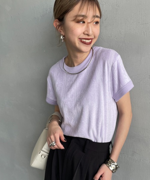 MILLER（ミラー）の「[MILLER/ミラー] パネルリブ パイルカットソー（Tシャツ/カットソー・レディース・ラベンダー/アイボリー/チャコールグレー・F）」の3枚目の写真