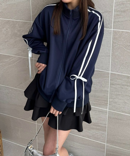 clear（クリア）の「サイドラインリボントラックジャケット［大人カジュアル リボン］（その他アウター・レディース・アイボリー/ネイビー・F）」の5枚目の写真