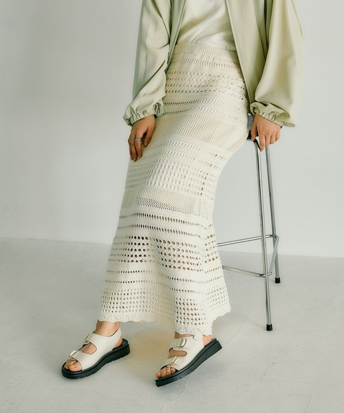 LEPSIM(レプシィム)の「7ゲージパッチワークメッシュスカート 308323(スカート・レディース・ブラック系その他/ブラック/キナリ・FREE)」の4枚目の写真