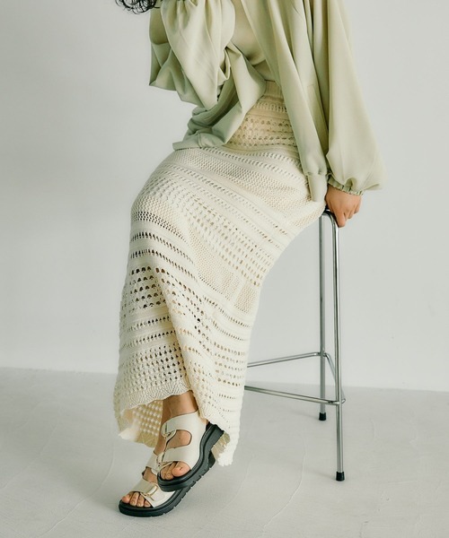 LEPSIM(レプシィム)の「7ゲージパッチワークメッシュスカート 308323(スカート・レディース・ブラック系その他/ブラック/キナリ・FREE)」の5枚目の写真