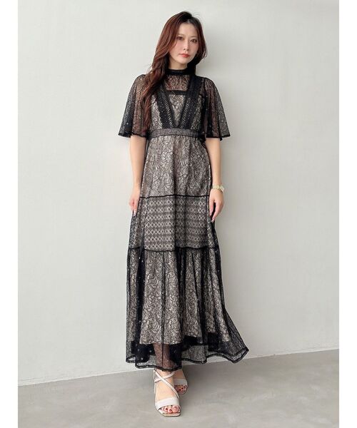 MERCURYDUO ミックスレースフレアスリーブワンピース MERCURYDUO（マーキュリーデュオ）の「ミックスレースフレア