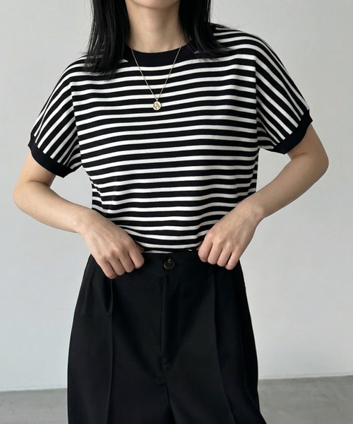 UNDOVE(アンドゥーブ)の「<UNDOVE>【抗菌防臭/臭い対策/菌対策/接触冷感/UVカット/ストレッチ/ウォッシャブル/洗えるニット/サマーニット/手入れ楽/夏ニット/ニットT/お手入れラクチン】シンプルニットプルオーバー(ニット/セーター・レディース・ボルドー/ホワイト系その他/ブラック系その他/ブラック・X-LARGE/LARGE/MEDIUM)」の3枚目の写真