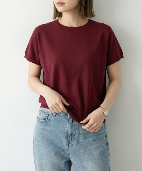 UNDOVE(アンドゥーブ)の「<UNDOVE>【抗菌防臭/臭い対策/菌対策/接触冷感/UVカット/ストレッチ/ウォッシャブル/洗えるニット/サマーニット/手入れ楽/夏ニット/ニットT/お手入れラクチン】シンプルニットプルオーバー(ニット/セーター・レディース・ボルドー/ホワイト系その他/ブラック系その他/ブラック・X-LARGE/LARGE/MEDIUM)」の4枚目の写真
