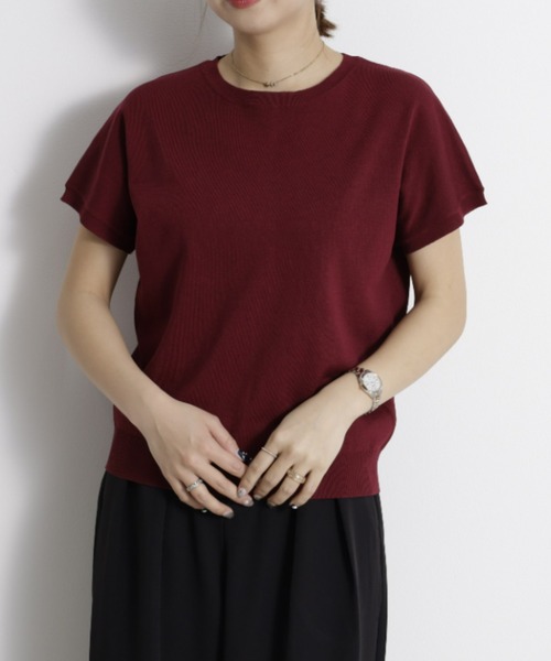 UNDOVE(アンドゥーブ)の「<UNDOVE>【抗菌防臭/臭い対策/菌対策/接触冷感/UVカット/ストレッチ/ウォッシャブル/洗えるニット/サマーニット/手入れ楽/夏ニット/ニットT/お手入れラクチン】シンプルニットプルオーバー(ニット/セーター・レディース・ボルドー/ホワイト系その他/ブラック系その他/ブラック・X-LARGE/LARGE/MEDIUM)」の15枚目の写真