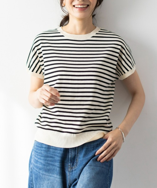 UNDOVE(アンドゥーブ)の「<UNDOVE>【抗菌防臭/臭い対策/菌対策/接触冷感/UVカット/ストレッチ/ウォッシャブル/洗えるニット/サマーニット/手入れ楽/夏ニット/ニットT/お手入れラクチン】シンプルニットプルオーバー(ニット/セーター・レディース・ボルドー/ホワイト系その他/ブラック系その他/ブラック・X-LARGE/LARGE/MEDIUM)」の7枚目の写真