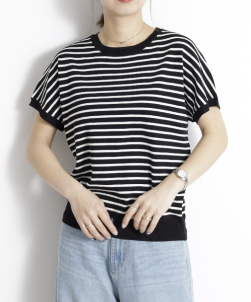 UNDOVE(アンドゥーブ)の「<UNDOVE>【抗菌防臭/臭い対策/菌対策/接触冷感/UVカット/ストレッチ/ウォッシャブル/洗えるニット/サマーニット/手入れ楽/夏ニット/ニットT/お手入れラクチン】シンプルニットプルオーバー(ニット/セーター・レディース・ボルドー/ホワイト系その他/ブラック系その他/ブラック・X-LARGE/LARGE/MEDIUM)」の11枚目の写真