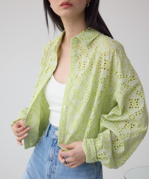 Moi-meme-Moitie スカラップコットンレースパフ袖ブラウス 9号 USED】【9号】スカラップコットンレースパフ袖ブラウス | Moi-même