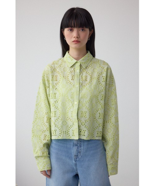 AZUL by moussy（アズールバイマウジー）の「コットンレースクロップドシャツ（シャツ/ブラウス・レディース・ブラック/アイボリー/ライム・FREE）」の10枚目の写真