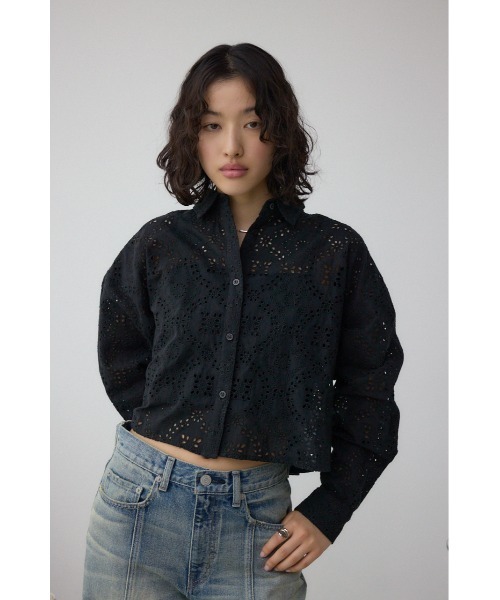 AZUL by moussy（アズールバイマウジー）の「コットンレースクロップドシャツ（シャツ/ブラウス・レディース・ブラック/アイボリー/ライム・FREE）」の21枚目の写真