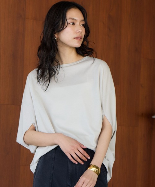 BARNYARDSTORM（バンヤードストーム）の「BARNYARDSTORM / UVカットクールタッチドルマンプルオーバー【UVカット＋接触冷感】【WEB限定カラー】（Tシャツ/カットソー・レディース・ブラック/チャコールグレー/ブラウン/ホワイト/グレー系その他4/グレー系その他3/ライトブラウン・FREE）」の4枚目の写真