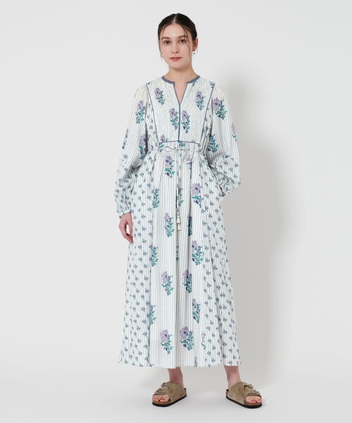 ◆限定◆【Dolce&Gabbana】カプリプリント シャーリング ドレス ne Quittez pas ヌキテパ コットン ジャガード リリー プリント
