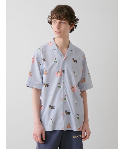 大人気!! gelato pique SUMMER DOG 総柄 シャツ UNISEX】SUMMER DOG総柄シャツ（ルームウェア/パジャマ