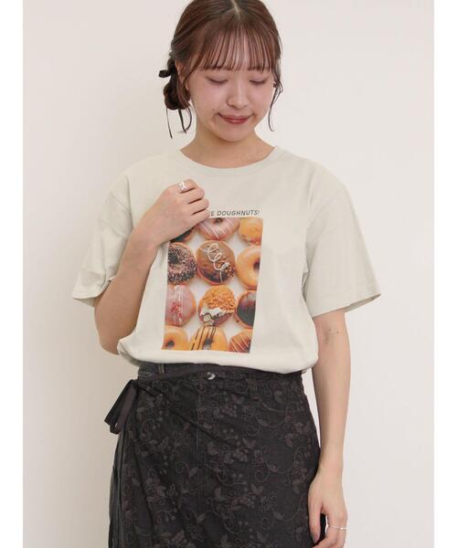 Samansa Mos2（サマンサ モスモス）の「[リサイクルコットン]柄アソートTシャツ（Tシャツ/カットソー・レディース・チャコールグレー/ミント/オフホワイト/キナリ・F）」の4枚目の写真