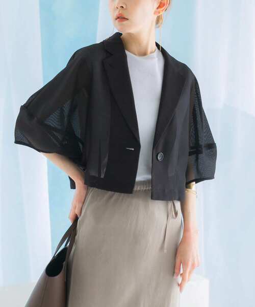 URBAN RESEARCH ROSSO WOMEN（アーバンリサーチ　ロッソ）の「『InRed6月号掲載』ウォッシャブルメッシュジャケット（その他アウター・レディース・ベージュ/ブラック・FREE）」の2枚目の写真