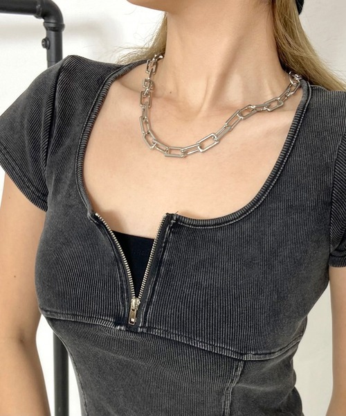 non-hedge(ノンヘッジ)の「ジップ切替ミニワンピース(ワンピース・レディース・グレー/ブラック・FREE)」の10枚目の写真