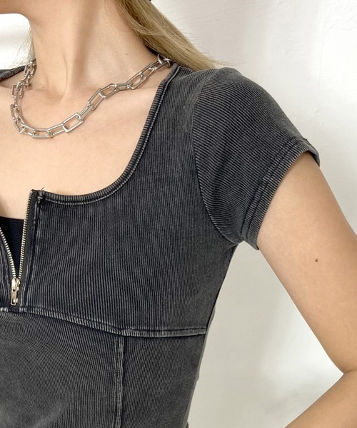 non-hedge(ノンヘッジ)の「ジップ切替ミニワンピース(ワンピース・レディース・グレー/ブラック・FREE)」の12枚目の写真