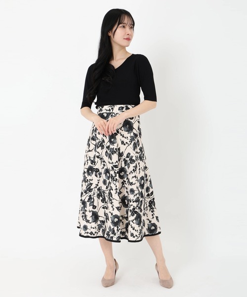 STRAWBERRY-FIELDS（ストロベリーフィールズ）の「Vネック5分袖リブニット（ニット/セーター・レディース・グリーン/オフホワイト/ブラック・2）」の7枚目の写真