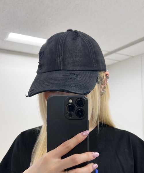 Figments（フィグメンツ）の「ヴィンテージダメージキャップ（キャップ・レディース・ブラック/チャコールグレー・FREE）」の8枚目の写真