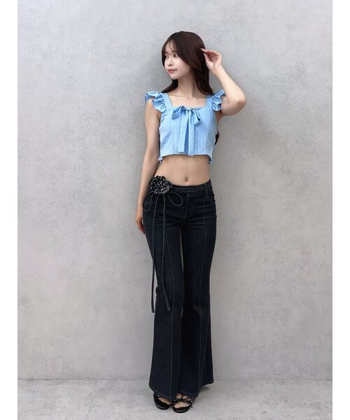 EATME（イートミー）の「フリルリボンノースリーブブラウス（シャツ/ブラウス・レディース・イエロー/ブルー/グレー・FREE）」の6枚目の写真