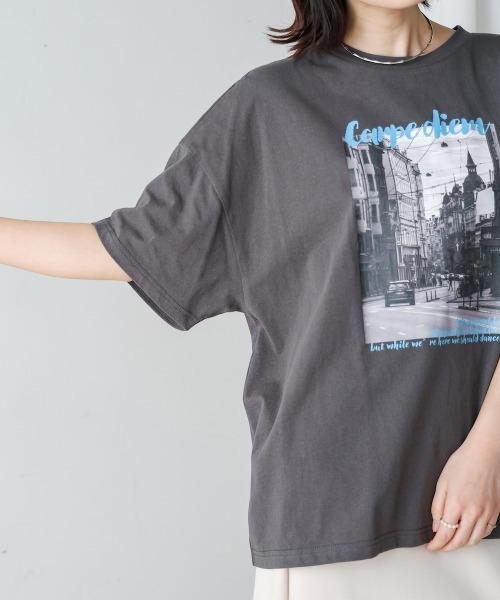 Bou Jeloud（ブージュルード）の「タウンフォトカラーロゴＴシャツ（Tシャツ/カットソー・レディース・オフホワイト/チャコールグレー・38）」の4枚目の写真