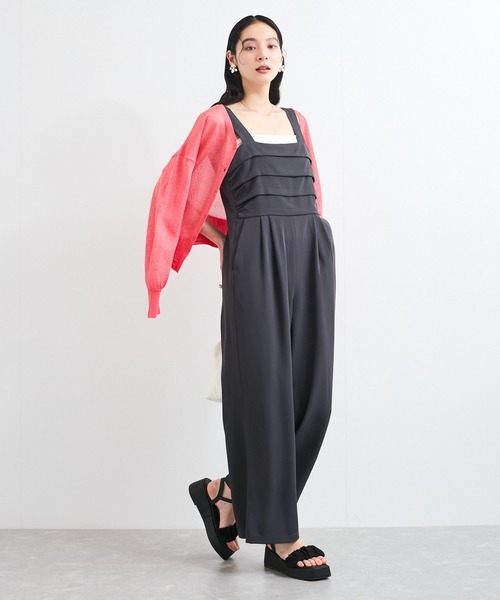 VIS（ビス）の「フロントタックデザインサロペット/オールインワン（サロペット/オーバーオール・レディース・ベージュ/チャコールグレー・FREE）」の5枚目の写真