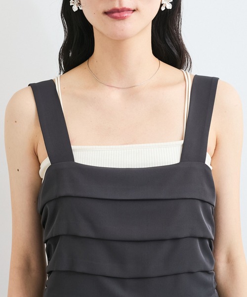 VIS（ビス）の「フロントタックデザインサロペット/オールインワン（サロペット/オーバーオール・レディース・ベージュ/チャコールグレー・FREE）」の12枚目の写真