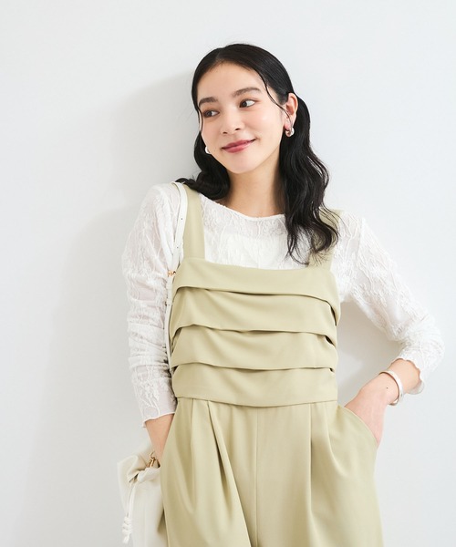 VIS（ビス）の「フロントタックデザインサロペット/オールインワン（サロペット/オーバーオール・レディース・ベージュ/チャコールグレー・FREE）」の22枚目の写真