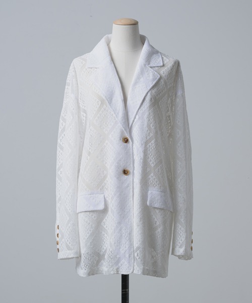 Happy John（ハッピージョン）の「loose over lace jacket/ルーズオーバーレースジャケット（テーラードジャケット・レディース・ブラック/ホワイト・FREE）」の19枚目の写真