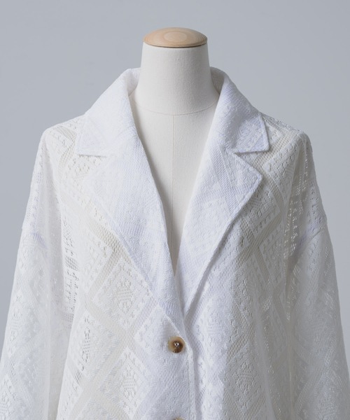 Happy John（ハッピージョン）の「loose over lace jacket/ルーズオーバーレースジャケット（テーラードジャケット・レディース・ブラック/ホワイト・FREE）」の22枚目の写真