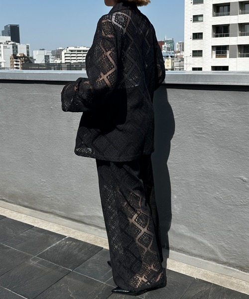 Happy John（ハッピージョン）の「loose over lace jacket/ルーズオーバーレースジャケット（テーラードジャケット・レディース・ブラック/ホワイト・FREE）」の17枚目の写真