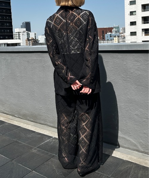 Happy John（ハッピージョン）の「loose over lace jacket/ルーズオーバーレースジャケット（テーラードジャケット・レディース・ブラック/ホワイト・FREE）」の18枚目の写真