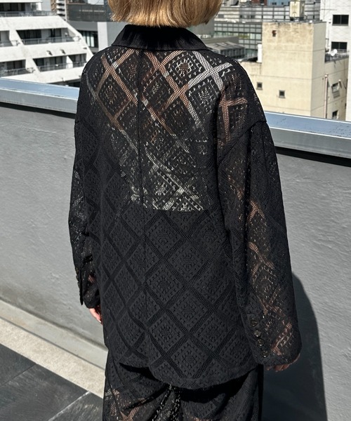 Happy John（ハッピージョン）の「loose over lace jacket/ルーズオーバーレースジャケット（テーラードジャケット・レディース・ブラック/ホワイト・FREE）」の11枚目の写真