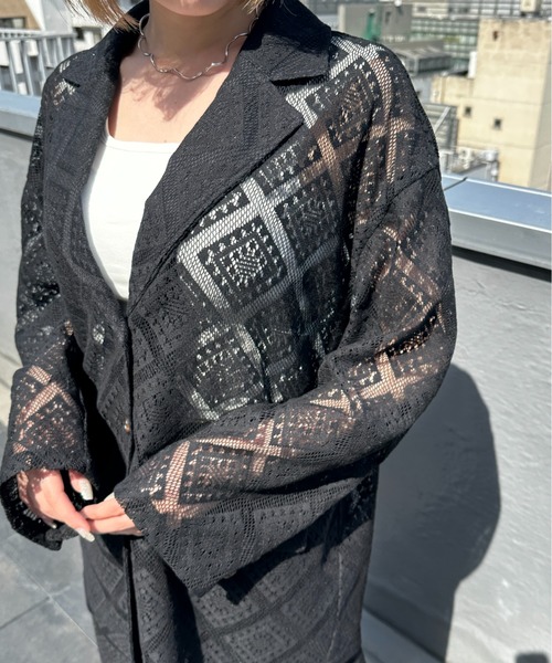 Happy John（ハッピージョン）の「loose over lace jacket/ルーズオーバーレースジャケット（テーラードジャケット・レディース・ブラック/ホワイト・FREE）」の12枚目の写真