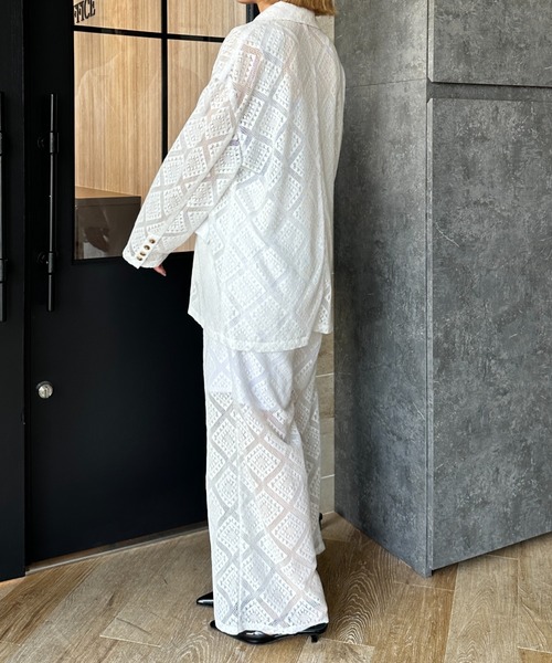 Happy John（ハッピージョン）の「loose over lace jacket/ルーズオーバーレースジャケット（テーラードジャケット・レディース・ブラック/ホワイト・FREE）」の7枚目の写真