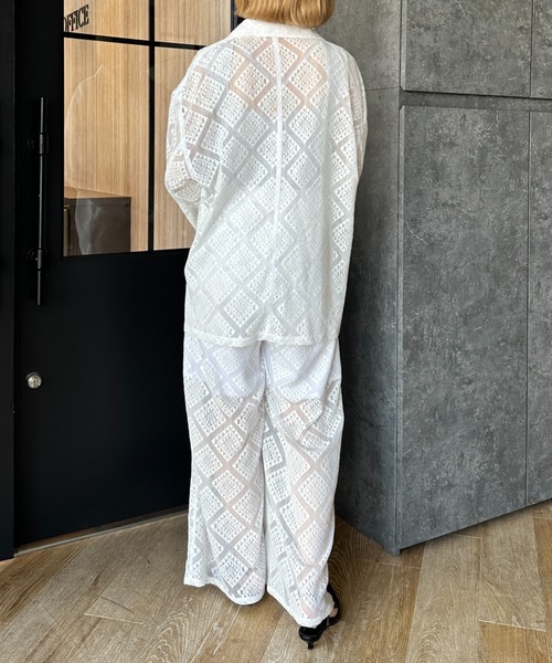 Happy John（ハッピージョン）の「loose over lace jacket/ルーズオーバーレースジャケット（テーラードジャケット・レディース・ブラック/ホワイト・FREE）」の8枚目の写真