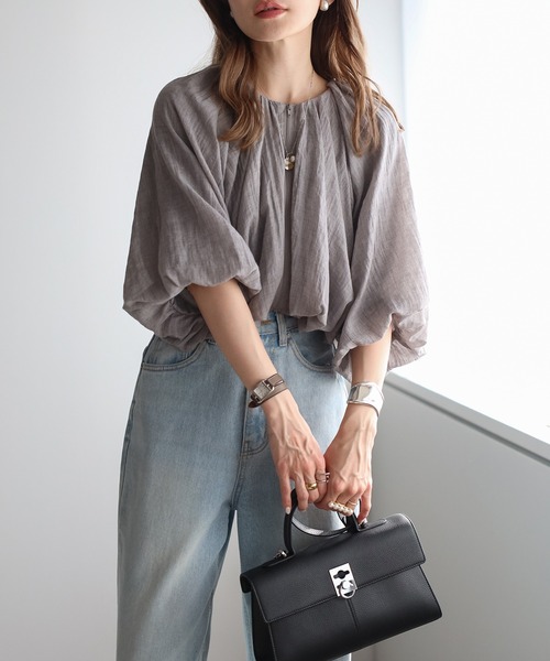 セール】フロントジップボリュームショートブラウス（シャツ/ブラウス