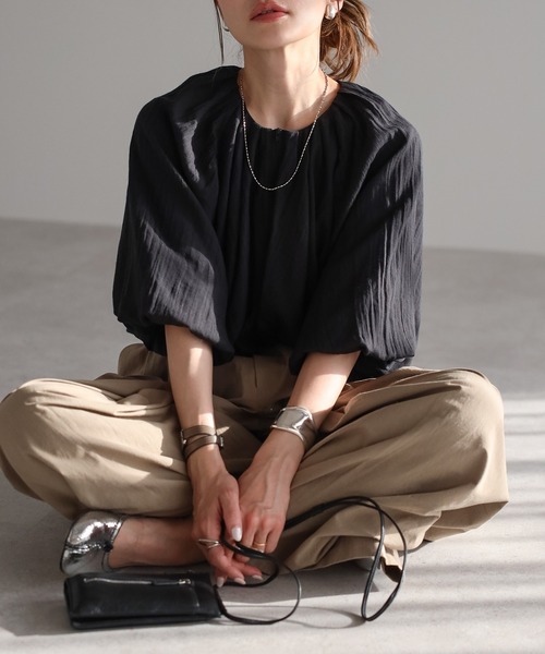 ボンジュールサガン BONJOUR SAGAN フロントジップボリュームショートブラウス （BLACK） ボンジュールサガン BONJOUR SAGAN フロントジップボリューム