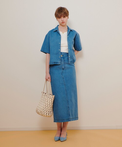 allureville（アルアバイル）の「デニムタイトスカート（デニムスカート・レディース・ライトブルー・1/2）」の8枚目の写真