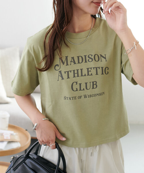 DISCOAT（ディスコート）の「【WEB限定】MADISONコンパクトTシャツ（Tシャツ/カットソー・レディース・カーキ/グレイッシュベージュ/ホワイト/ネイビー/グレー/アイボリー・MEDIUM）」の5枚目の写真