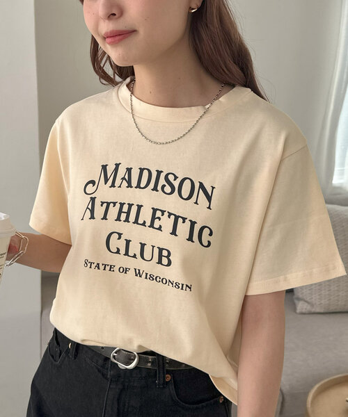 DISCOAT（ディスコート）の「【WEB限定】MADISONコンパクトTシャツ（Tシャツ/カットソー・レディース・カーキ/グレイッシュベージュ/ホワイト/ネイビー/グレー/アイボリー・MEDIUM）」の2枚目の写真
