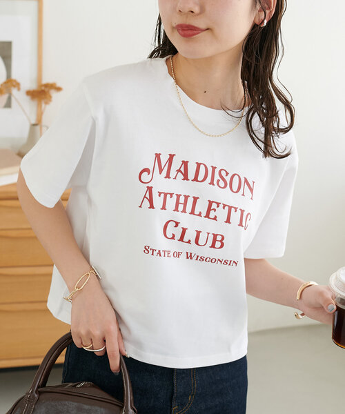 DISCOAT（ディスコート）の「【WEB限定】MADISONコンパクトTシャツ（Tシャツ/カットソー・レディース・カーキ/グレイッシュベージュ/ホワイト/ネイビー/グレー/アイボリー・MEDIUM）」の7枚目の写真