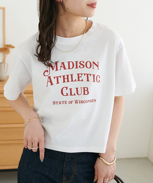 DISCOAT（ディスコート）の「【WEB限定】MADISONコンパクトTシャツ（Tシャツ/カットソー・レディース・カーキ/グレイッシュベージュ/ホワイト/ネイビー/グレー/アイボリー・MEDIUM）」の8枚目の写真