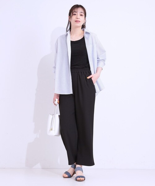 SHOO・LA・RUE（シューラルー）の「【洗える/ひんやり/UV/SS-3L】さらさらぷるんワイドパンツ（その他パンツ・レディース・ブラック/ベージュ/グリーン・01/05/04/03/02/10）」の6枚目の写真