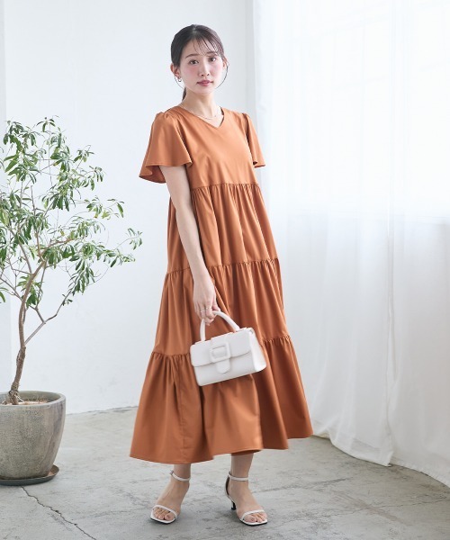 Petitjo（プッチージョ）の「小さいサイズ　ティアードワンピース　低身長さん・小柄女性（ワンピース・レディース・ブラウン/ネイビー・PSS/PS/PM/PL）」の3枚目の写真