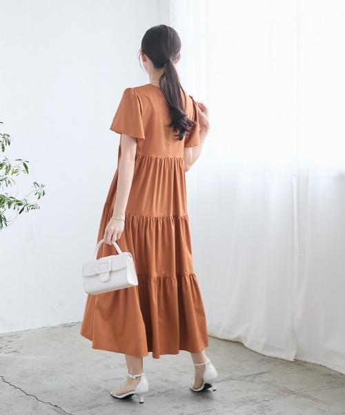 Petitjo（プッチージョ）の「小さいサイズ　ティアードワンピース　低身長さん・小柄女性（ワンピース・レディース・ブラウン/ネイビー・PSS/PS/PM/PL）」の7枚目の写真