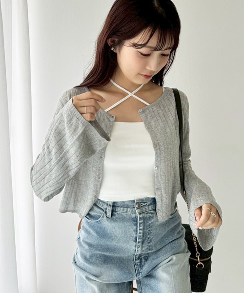 one after another NICE CLAUP(ワンアフターアナザーナイスクラップ)の「シアーベルスリーブカーディガン(カーディガン/ボレロ・レディース・アイボリー/グレー/ミント/ピンク/オフホワイト/ベージュ/ラベンダー・FREE)」の1枚目の写真
